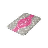 Gray White Lattice Pattern Roze Monogram Badmat (Gekanteld)