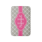 Gray White Lattice Pattern Roze Monogram Badmat (Voorkant Verticaal)