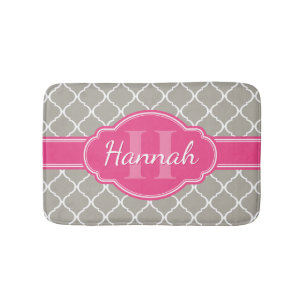 Gray White Lattice Pattern Roze Monogram Badmat