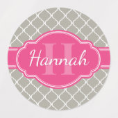 Gray White Lattice Pattern Roze Monogram Labels (Design 2)