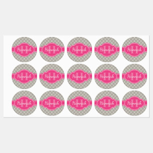 Gray White Lattice Pattern Roze Monogram Labels