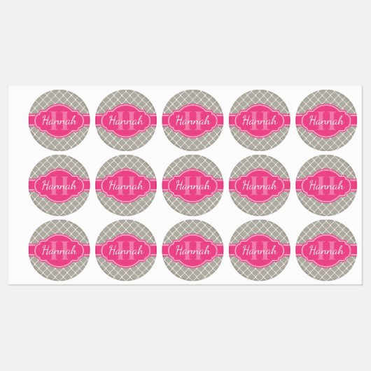 Gray White Lattice Pattern Roze Monogram Labels (Vel)