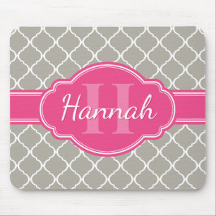 Gray White Lattice Pattern Roze Monogram Muismat