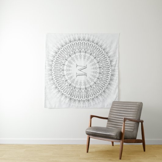 Gray White Mandala Monogram Wandkleed (In Situ (horizontaal))