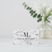 Gray White Marble QR Code Monogram Visitekaartje (Staand voorkant)