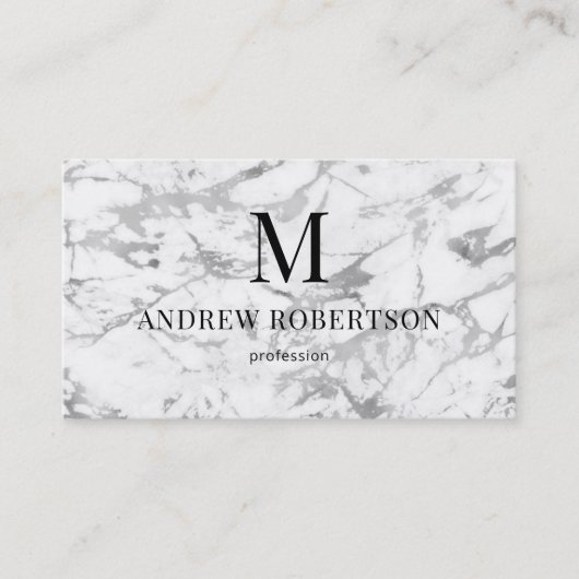 Gray White Marble QR Code Monogram Visitekaartje (Voorkant)