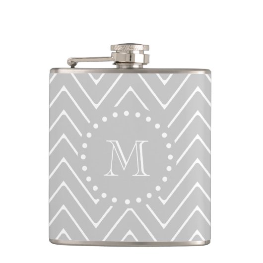 Gray & White Modern Chevron Aangepast monogram Heupfles (Voorkant)