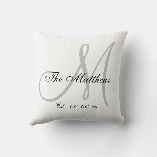 Gray White Monogram Family Pas getrouwd Keepomwill Kussen (Achterkant)