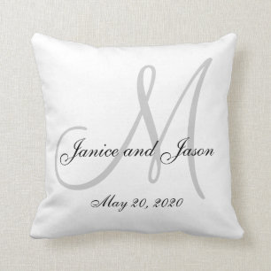 Gray White Monogram Weddenschap Kussen