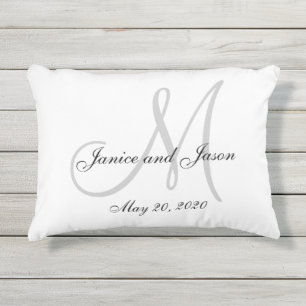 Gray White Monogram Weddenschap Pillow Buitenkussen