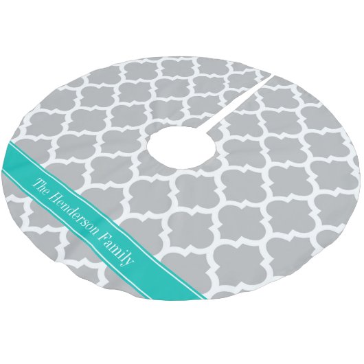 Gray White Moroccan #5 Blauwgroen Name Monogram Kerstboom Rok (Gekanteld)