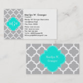 Gray White Moroccan #5 Brt Aqua 3 Initiaal monogra Visitekaartje (Voorkant / Achterkant)
