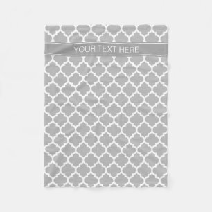 Gray White Moroccan #5 Dark Grey Name Monogram Fleece Deken