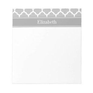 Gray White Moroccan #5 Dark Grey Name Monogram Notitieblok
