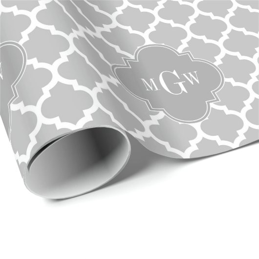Gray White Moroccan #5 Grey 3 Initiaal Monogram Cadeaupapier (Rol Hoek)