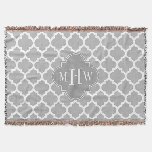 Gray White Moroccan #5 Grey 3 Initiaal Monogram Deken (Voorkant)