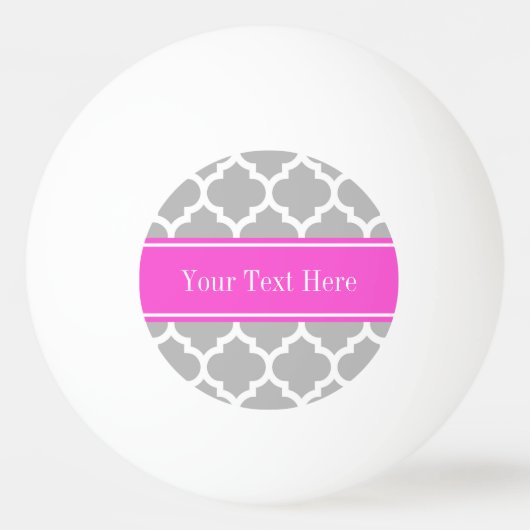 Gray White Moroccan #5 Hot Pink Name Monogram Pingpongballen (Voorkant)