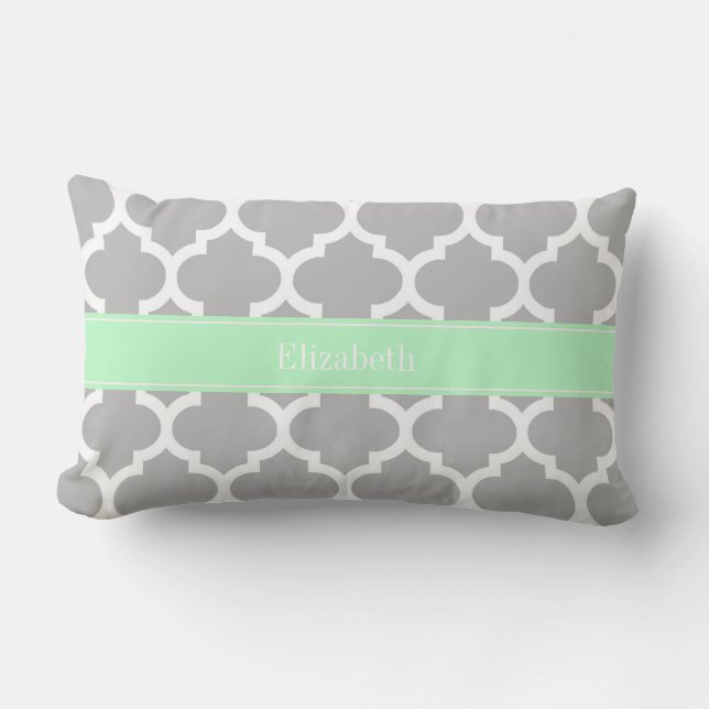 Gray White Moroccan #5 Mint Name Monogram Kussen (Voorkant)