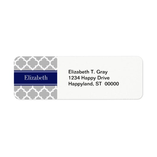 Gray White Moroccan #5 Navy Blue Name Monogram Etiket (Voorkant)