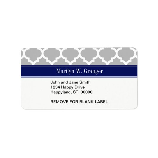 Gray White Moroccan #5 Navy Blue Name Monogram Etiket (Voorkant)
