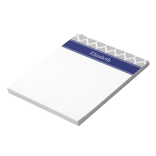 Gray White Moroccan #5 Navy Blue Name Monogram Notitieblok (Gedraaid)