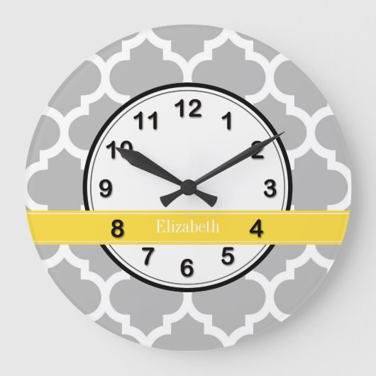 Gray White Moroccan #5 Pineapple Name Monogram Grote Klok (Voorkant)