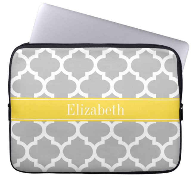 Gray White Moroccan #5 Pineapple Name Monogram Laptop Sleeve (Voorkant)
