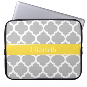 Gray White Moroccan #5 Pineapple Name Monogram Laptop Sleeve