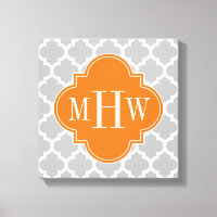 Gray White Moroccan #5 Pumpkin 3 Initiaal Monogram