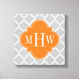 Gray White Moroccan #5 Pumpkin 3 Initiaal Monogram Canvas Afdruk