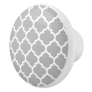 Gray White Moroccan Quatrefoil Pattern #5 Keramische Knop