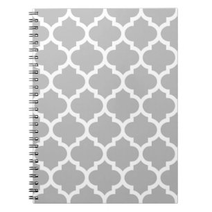 Gray White Moroccan Quatrefoil Pattern #5 Notitieboek
