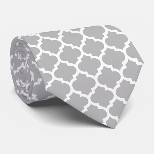 Gray White Moroccan Quatrefoil Pattern #5 Stropdas (Opgerold)