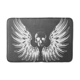 Gray & White Rock Angel Wings Skull Badmat