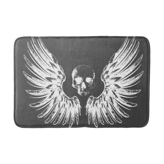 Gray & White Rock Angel Wings Skull Badmat (Voorkant)