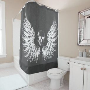 Gray & White Rock Angel Wings Skull Douchegordijn