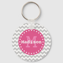Gray White Roze Chevron Zigzag Monogram Sleutelhanger