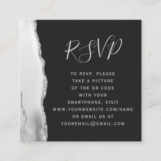 Gray White Silver Agate Slate Weddencode QR RSVP Informatiekaartje (Voorkant)