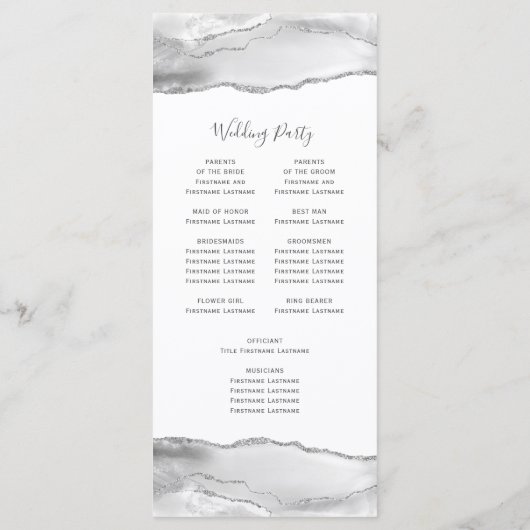 Gray White Silver Agate Wedding Programma (Achterkant)