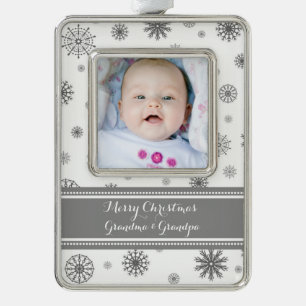 Gray White Snow Grandouders Kerstversier Verzilverd Kader Ornament