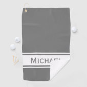 Gray White Stripe Modern Name Monogram Golfhanddoek (Insitu)