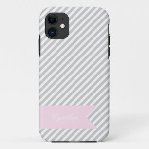 Gray & White Stripe Monogram iPhone 5 Hoesje