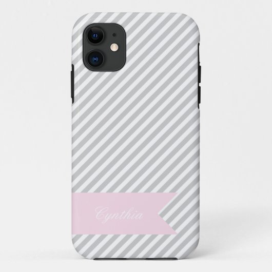 Gray & White Stripe Monogram iPhone 5 Hoesje (Achterkant)
