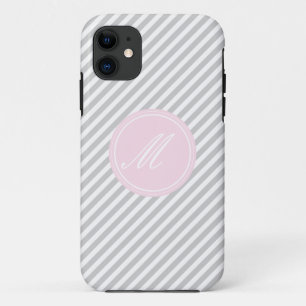 Gray & White Stripe Monogram iPhone 5 Hoesje