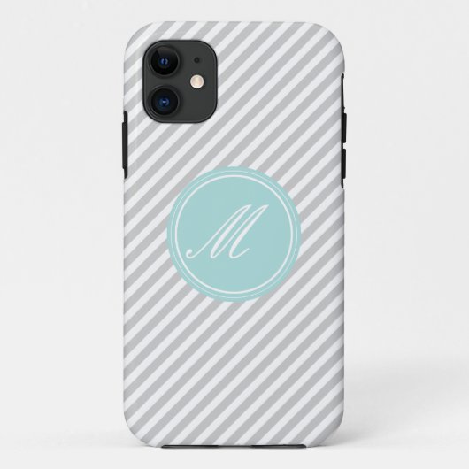 Gray & White Stripe Monogram iPhone 5 Hoesje (Achterkant)
