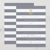 Gray White Striped Nautical Wedding Invitation Kaart (Voorkant / Achterkant)