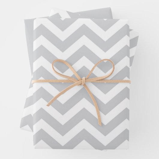 Gray & White Thick Chevron Weddendag V1 Inpakpapier Vel (In situ)