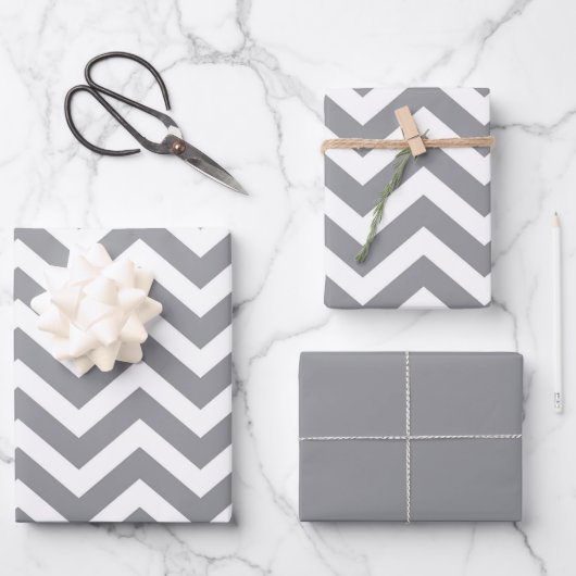 Gray & White Thick Chevron Weddendag V2 Inpakpapier Vel (Voorkant)