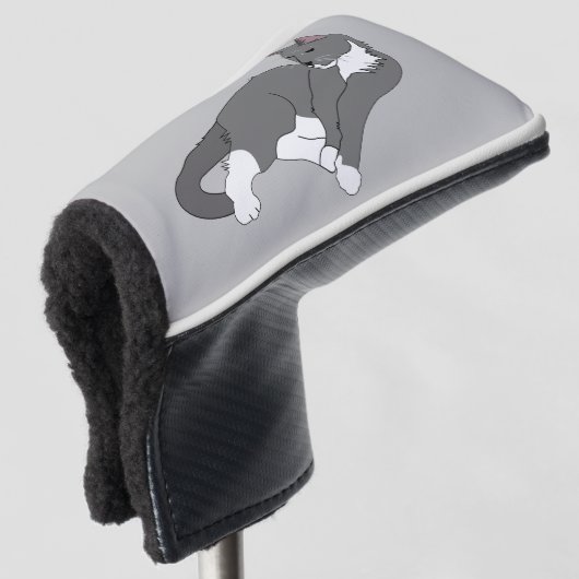 Gray & White Tuxedo Cat Golfheadcover (3/4 voorkant)