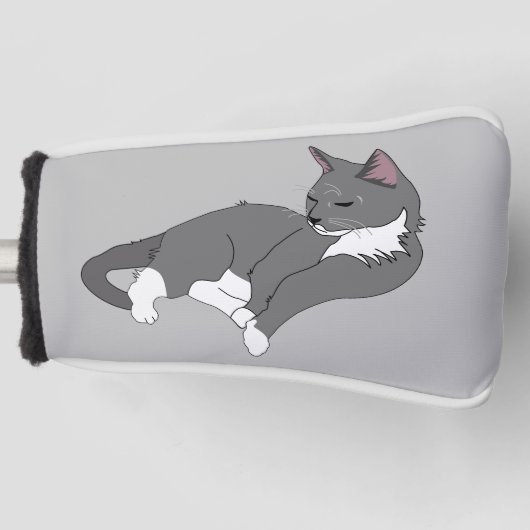 Gray & White Tuxedo Cat Golfheadcover (Voorkant)